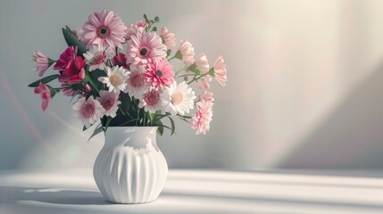 Fototapeta premium A bouquet of flowers in a white vase.