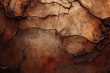 Obraz premium Dark, gnarled vines crawl across a cracked, earthy brown textured wall.