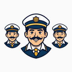 Set with bearded sailors wearing captain hats and pipes, showcasing their leadership and authority at sea.