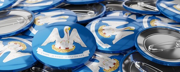 Fototapeta premium Louisiana - round badges with state flag - 3D illustration