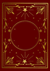 Elegant Golden Christmas Frame on Red Background