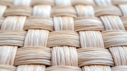Close-up of woven light beige natural fiber texture.