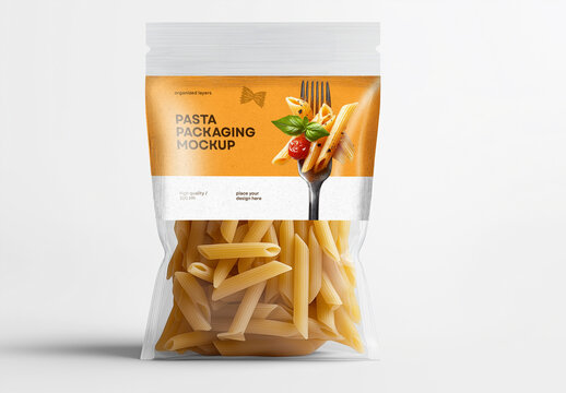 Pasta Packaging Mockup &ndash; Realistic PSD Template for Food Branding and Product Presentation, AI-Generated