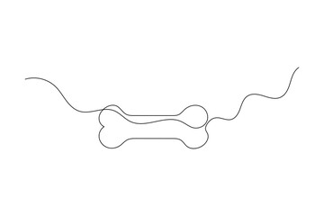 Dog bone one line drawing of minimalist vector icon with black and white background

