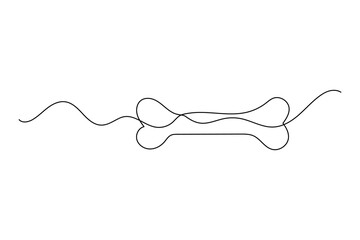 Dog bone one line drawing of minimalist vector icon with black and white background
