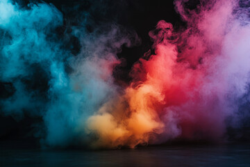 Abstract dark background with smoke in blue, pink and orange colors