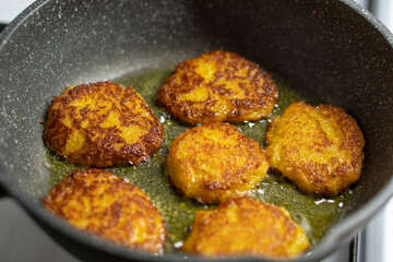 Potato pancakes fried in a frying pan