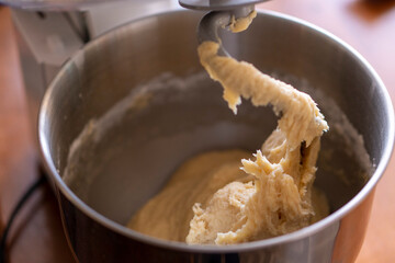 Raw yeast dough. Bread baking. Food concept