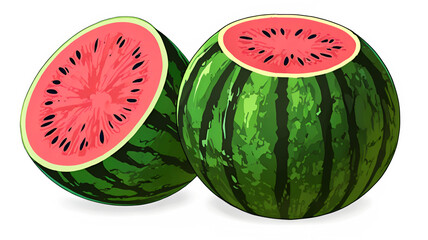 png illustration of a green and red water melon with black seeds inside