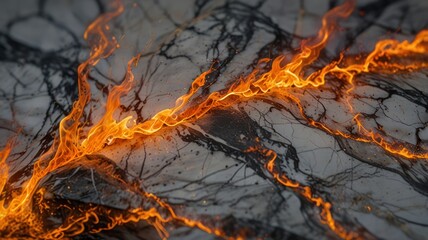 Fiery Flames Dancing Across Marbled Surface