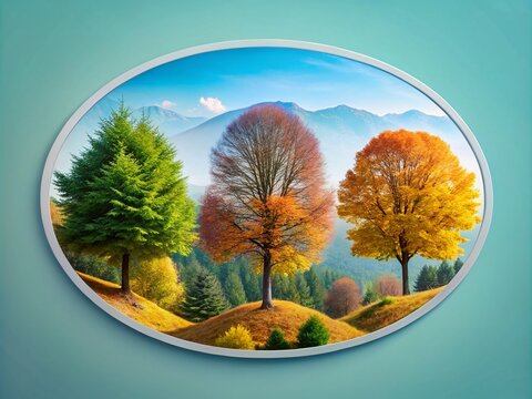 Autumn Forest Triptych: Round Nature Wall Art, Business Banner Design, Mountain Scenery