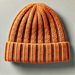 knitted wool winter beanie with ribbed texture and a folded brim