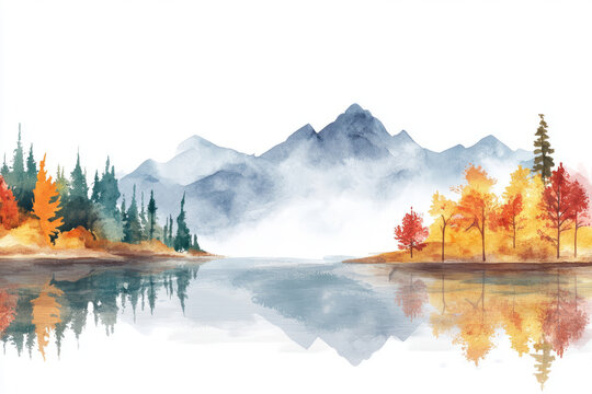Illustration style of Abstract watercolor landscape with mountains