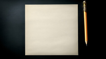 Blank paper and pencil on a dark surface.