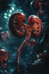 Obraz premium Red anemone and other sea creatures living in the ocean ecosystem, highlighting the vibrant life that thrives beneath the waves.