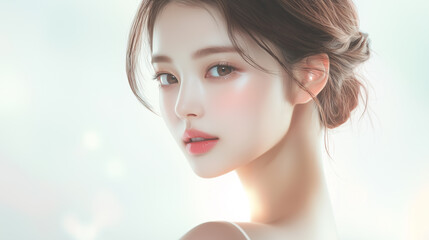 美肌の若くて可愛いアジア人女性モデルの美容ポートレー