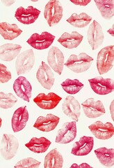 Red lipstick kisses pattern background design