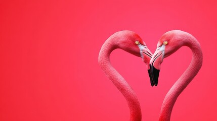 Fototapeta premium Two Pink Flamingos Forming a Heart Shape