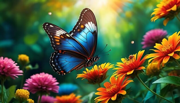 butterfly flying over vibrant natures colorful hd wallpeper