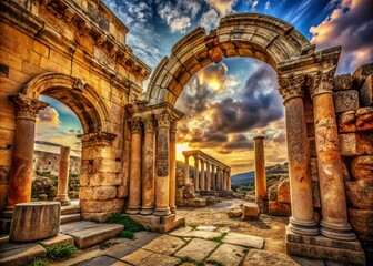 Fototapeta premium Biblical Architecture: Ancient Stone Structures, Holy Land, Religious Buildings, Sacred Sites, Temple, Church, Synagogue, Ancient Ruins, Jerusalem Photography