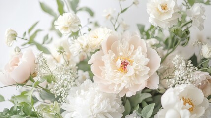 Obraz premium Delicate White Peonies and Roses in a Floral Arrangement