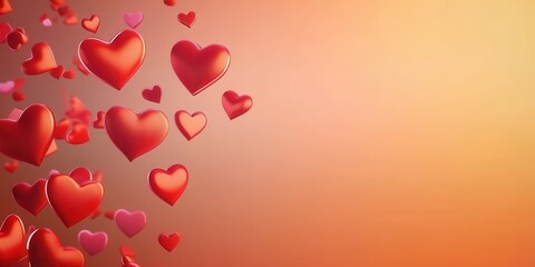 Obraz premium Red hearts falling on a soft orange background