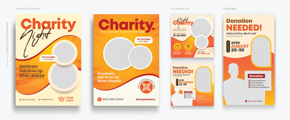 Humanitarian Charity flyer, social media and story bundle set template
