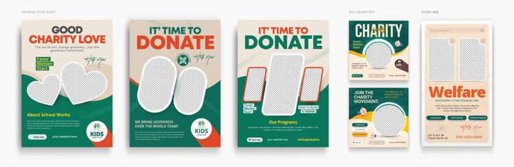 Humanitarian Charity flyer, social media and story bundle set template