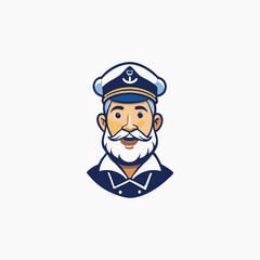 Fototapeta premium Mustache bearded sailor icon. Maritime skipper emblem. Vintage nautical seafarer symbol.
