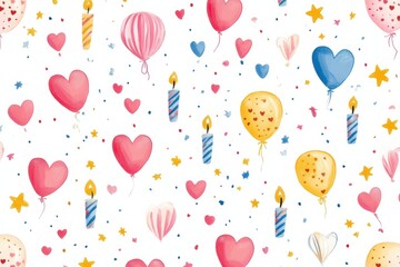 Heart Balloons Candles And Stars Festive Pattern Design