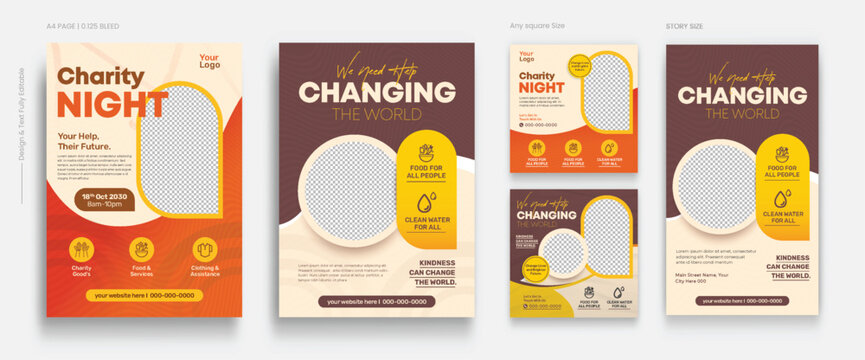 Charity Volunteer Event Flyer social media and story set Template