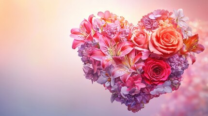 A Heart Shaped Bouquet of Pink and Red Flowers