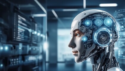 Fototapeta premium AI Female Robot Head Profile 