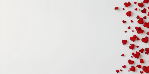 Red hearts scattered on a white background