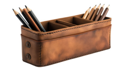 Stylish Leather Pencil Holder with Multi-Compartment Design for Organizing Office Supplies and Increasing Productivity.