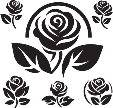 black and white flower, Flower logo vector, rose vector illustration, rose flower silhouette vector icon black and white
