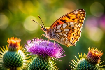 Obraz premium Butterfly on Thistle, Mariposa Pandora Posada, Insect on Plant, Close-up Macro Photography, Nature Photography, Wildlife Photography, Candid Shot, High-Resolution Image