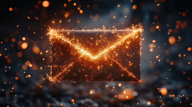 Un sobre cerrado flotando sobre un fondo oscuro con destellos de luz. El sobre irradia luz desde su interior, momento m&aacute;gico para su apertura, lleno de buenas noticias, ilusi&oacute;n y dicha