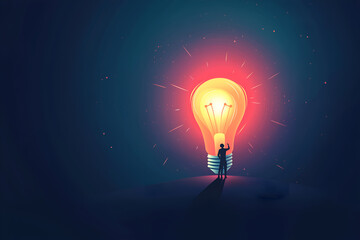 Flat design of a person unlocking a glowing light bulb, symbolizing creativity, business concept vector illustrations