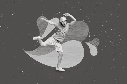 Composite collage picture of overjoyed dancing guy black white effect drawing blue yellow heart kalush ukraine eurovision