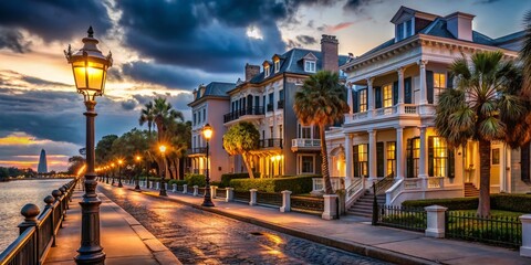 Charleston Antebellum Waterfront Night Photography - East Battery Street Historic Homes