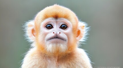 Close-up portrait of a young golden snub-nosed monkey.