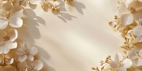 Floral birthday background with white and beige flowers