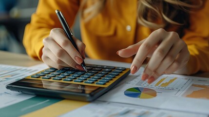 Fototapeta premium Professional analyzing financial trends and their influence on future tax planning using advanced tools Stock Photo with side copy space