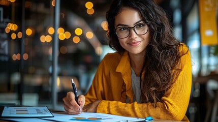 Entrepreneur setting goals to reduce taxable income through effective expense tracking Stock Photo with side copy space