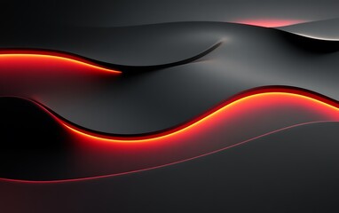 Abstract dark background with red neon glowing lines and wavy shapes.