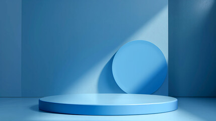 Fototapeta premium Minimal Blue Podium for Product Display in Modern Setting