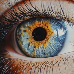 Detailed close-up of a human eye with vibrant patterned iris
