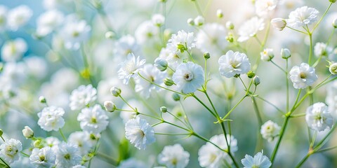 Macro Tilt-Shift Gypsophila Photography: Delicate White Baby's Breath Flowers in Natural Light