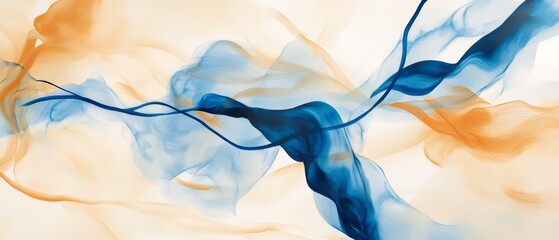 Abstract Fluid Art Background with Blue and Orange Waves, Soft Color Blends for Creative Designs and Modern Aesthetic. Ideal for Digital and Print Media.